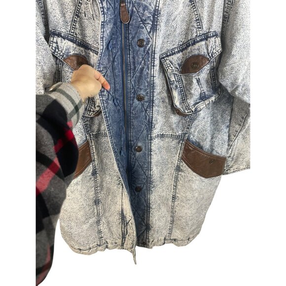 Vintage East West Denim Jacket With Faux Leather Accents & Pockets Button & Zip - Picture 6 of 11